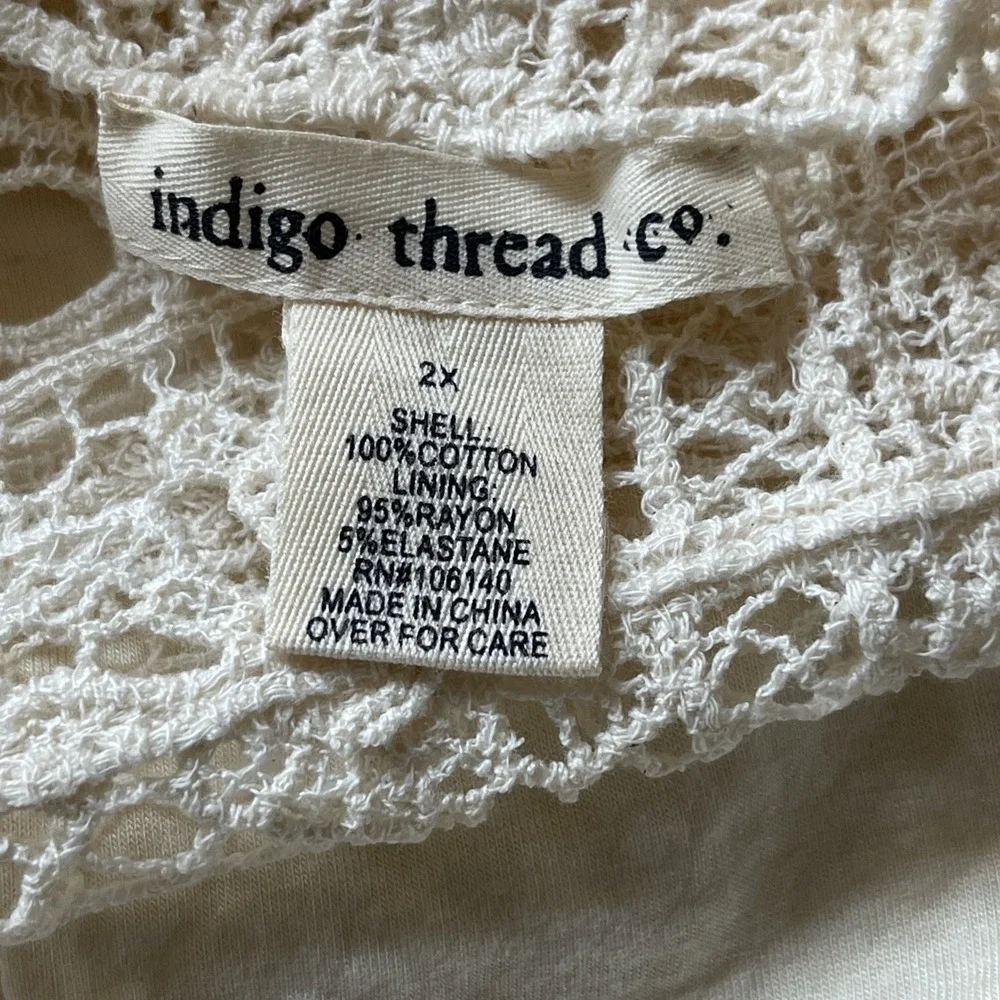 Indigo Thread Co Womans Crochet Blouse Pullover Size 2X Ivory NEW
